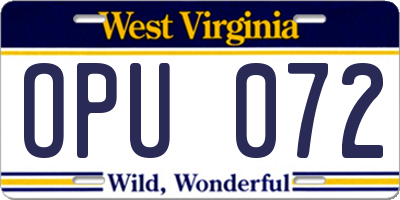WV license plate OPU072