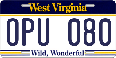 WV license plate OPU080