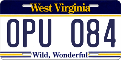 WV license plate OPU084