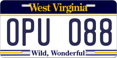 WV license plate OPU088