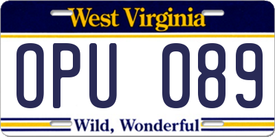 WV license plate OPU089