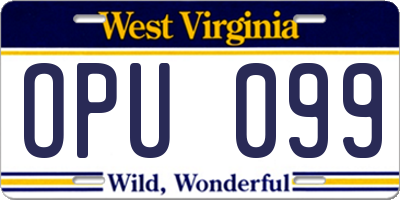 WV license plate OPU099
