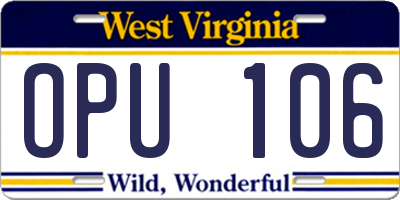 WV license plate OPU106