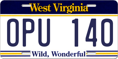 WV license plate OPU140
