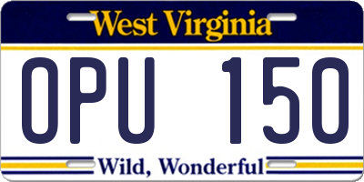 WV license plate OPU150