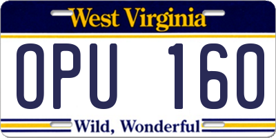 WV license plate OPU160