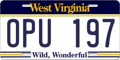 WV license plate OPU197