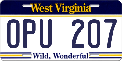 WV license plate OPU207