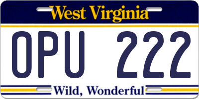 WV license plate OPU222