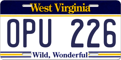 WV license plate OPU226
