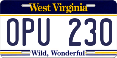 WV license plate OPU230