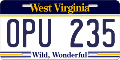 WV license plate OPU235