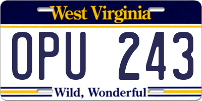 WV license plate OPU243