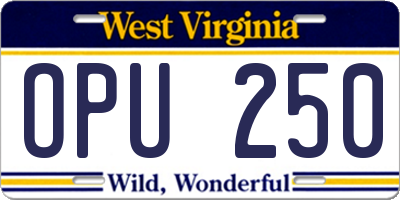 WV license plate OPU250