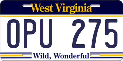 WV license plate OPU275