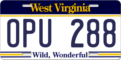 WV license plate OPU288