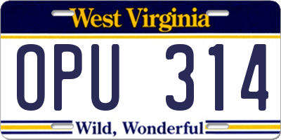 WV license plate OPU314