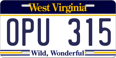 WV license plate OPU315