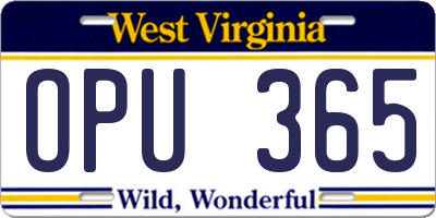 WV license plate OPU365