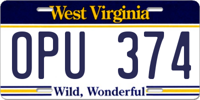 WV license plate OPU374
