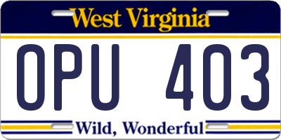 WV license plate OPU403