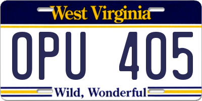 WV license plate OPU405