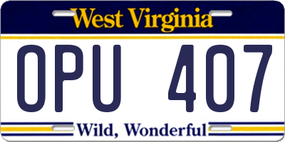 WV license plate OPU407