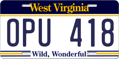WV license plate OPU418