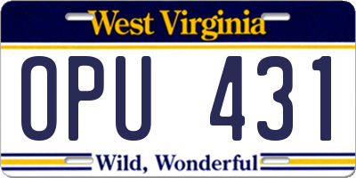 WV license plate OPU431