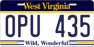 WV license plate OPU435