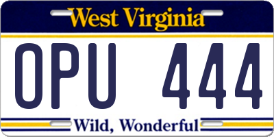 WV license plate OPU444