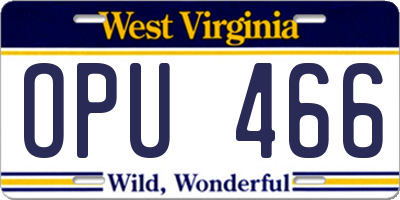 WV license plate OPU466