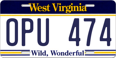 WV license plate OPU474