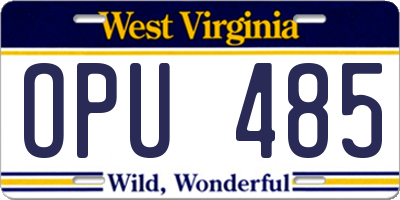 WV license plate OPU485