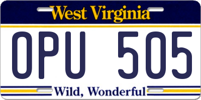 WV license plate OPU505
