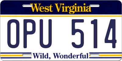 WV license plate OPU514
