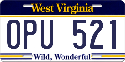WV license plate OPU521