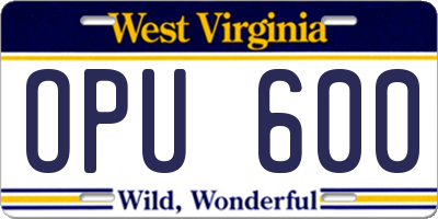 WV license plate OPU600