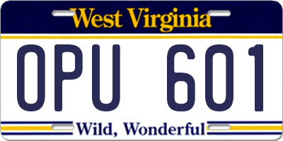 WV license plate OPU601