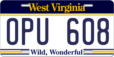 WV license plate OPU608