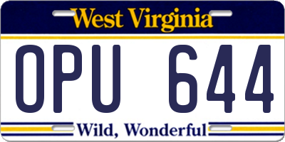 WV license plate OPU644