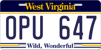 WV license plate OPU647