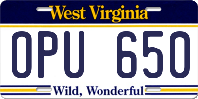 WV license plate OPU650