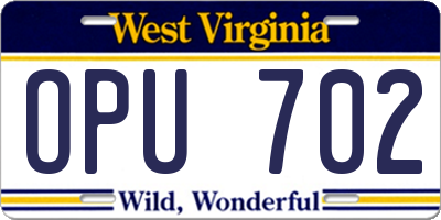 WV license plate OPU702