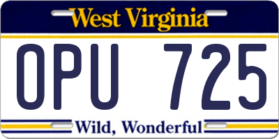 WV license plate OPU725