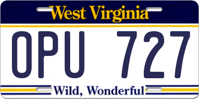WV license plate OPU727