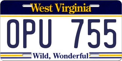 WV license plate OPU755
