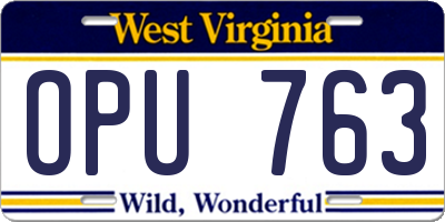 WV license plate OPU763