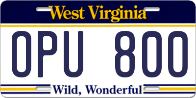 WV license plate OPU800