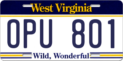 WV license plate OPU801